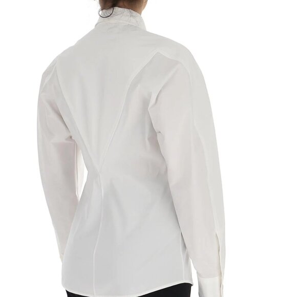 Bottega Veneta Size 4 White Collared Button Down Poplin Shirt with Triangle Back